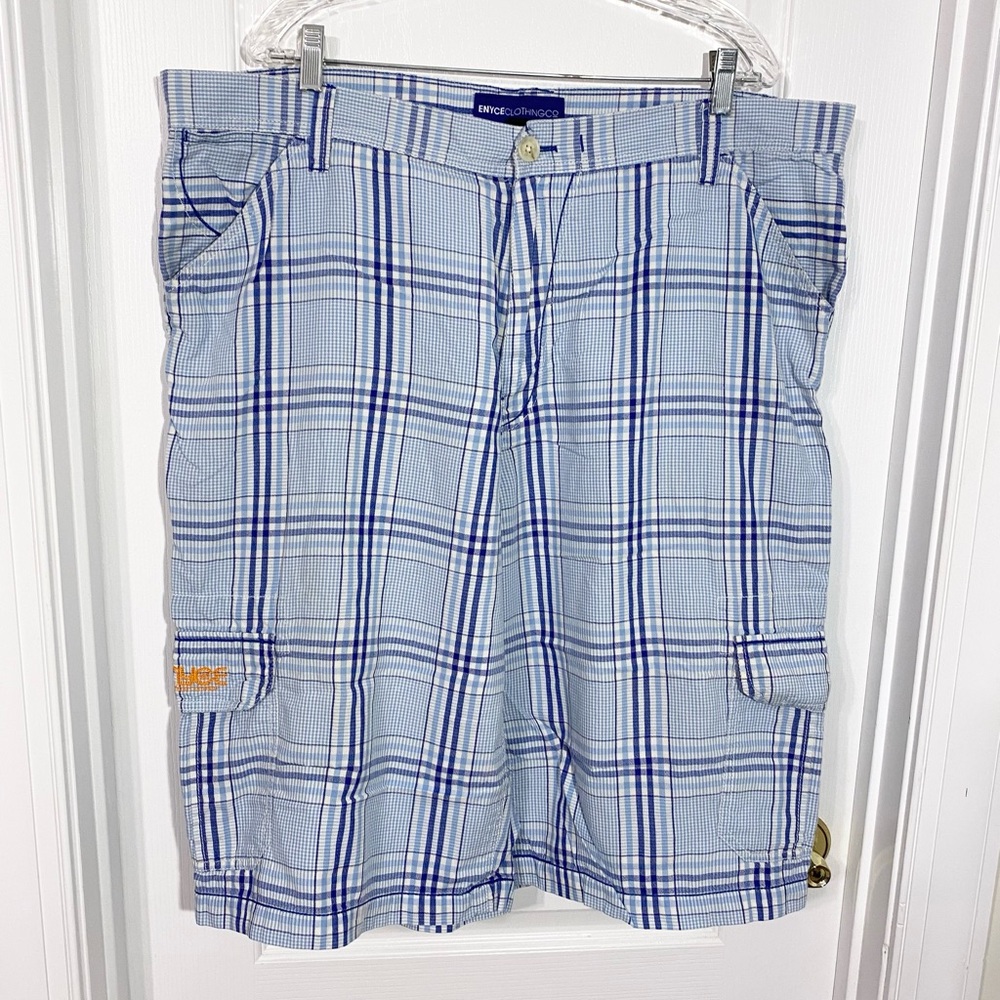 Y2K Enyce Plaid Cargo Shorts Vintage Blue White Men’s 42 Baggy Skater